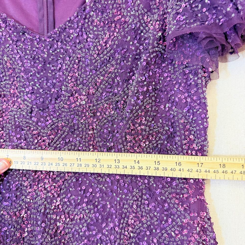 Adrianna Papell Flutter Sleeve Beaded Sequin Dress 14 NYE Glam Cocktail Coquette - Picture 10 of 11